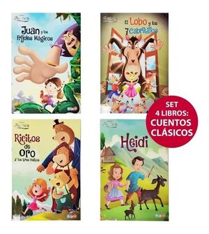 4 CUENTOS CLÁSICOS DE AVENTURAS: RICITOS, HEIDI, EL LOBO Y SIETE CABRILLOS,JUAN Y LOS FRIJOLES MAGICOS