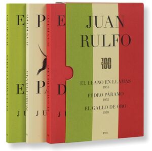 JUAN RULFO. ESTUCHE CONMEMORATIVO: PEDRO PÁRAMO. LLANO EN LLAMAS. GALLO DE ORO